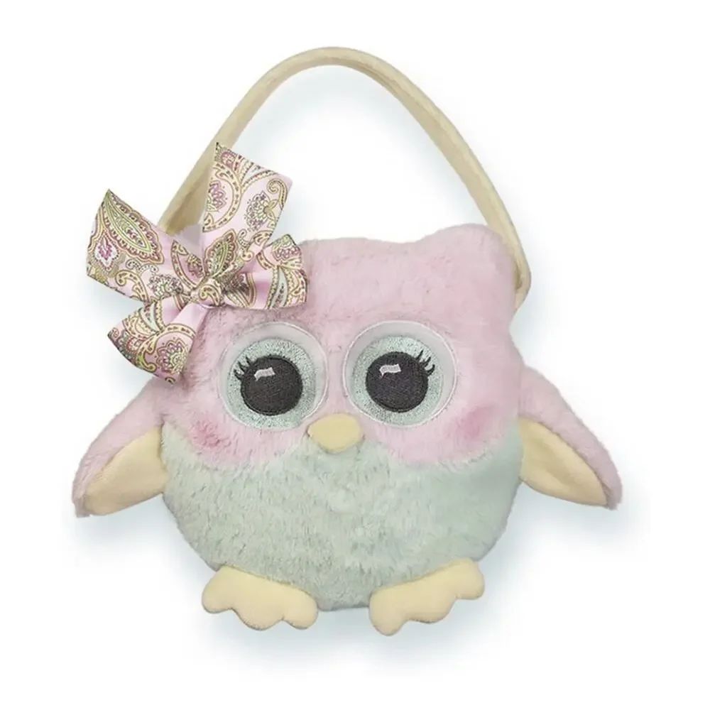Bearington‎ Hooter Carrysome, Girls Plush Pink Owl Stuffed Animal Purse, Handbag